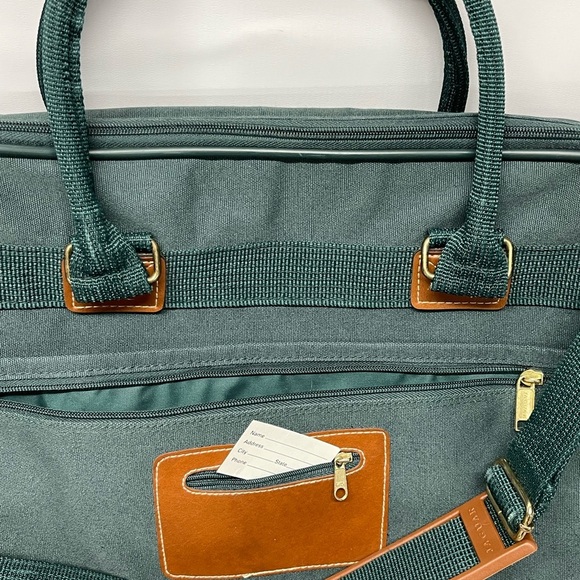 Jaguar Green Canvas Laptop Bag Briefcase Travel Work Bag Faux Leather Trim - Picture 2 of 15
